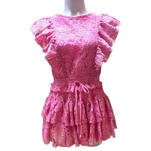 Idem Ditto Layered Lace Romper Mini Dress Pink Small